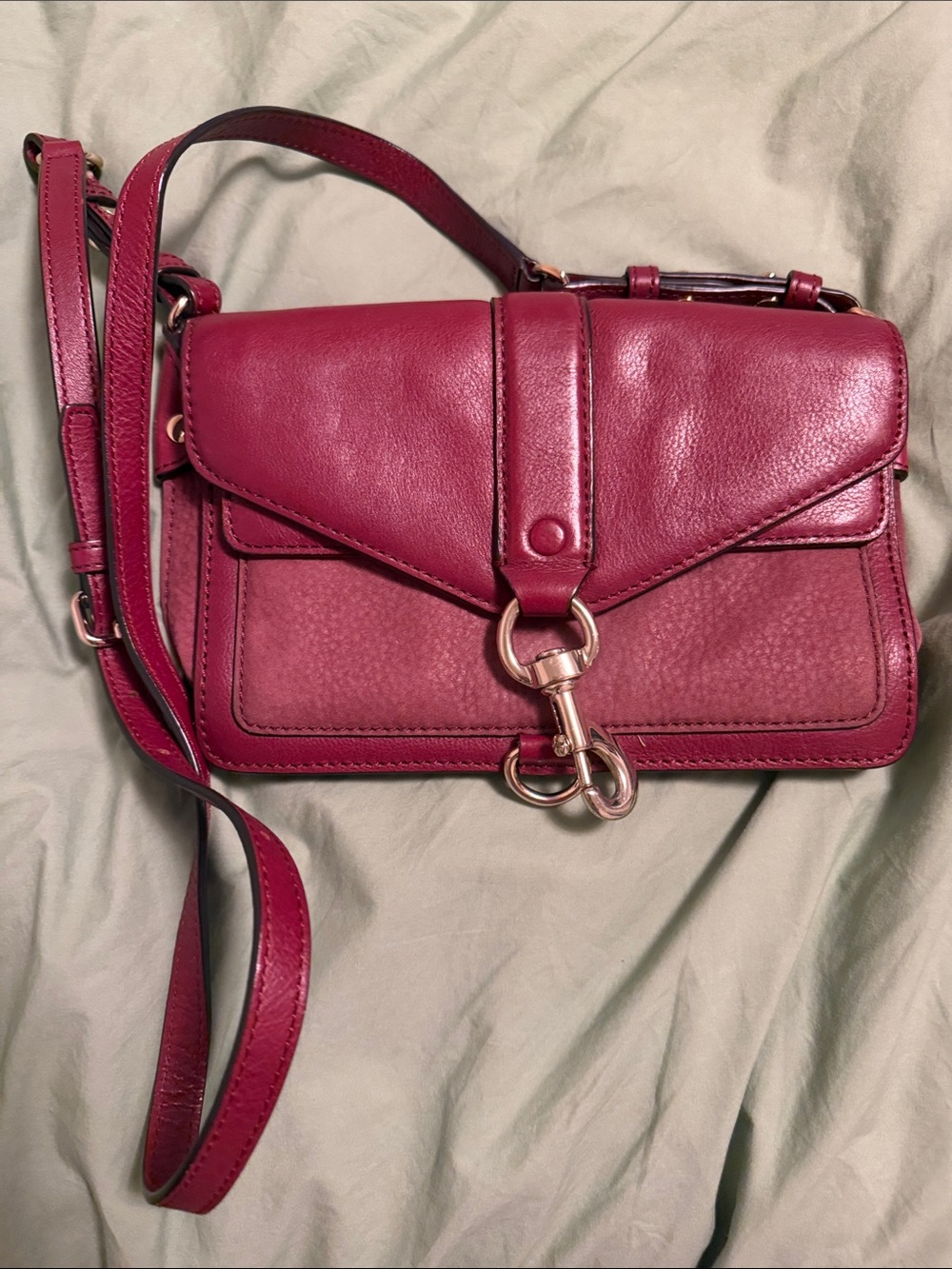 Rebecca Minkoff Raspberry Leather Crossbody Bag with Gold Hardware